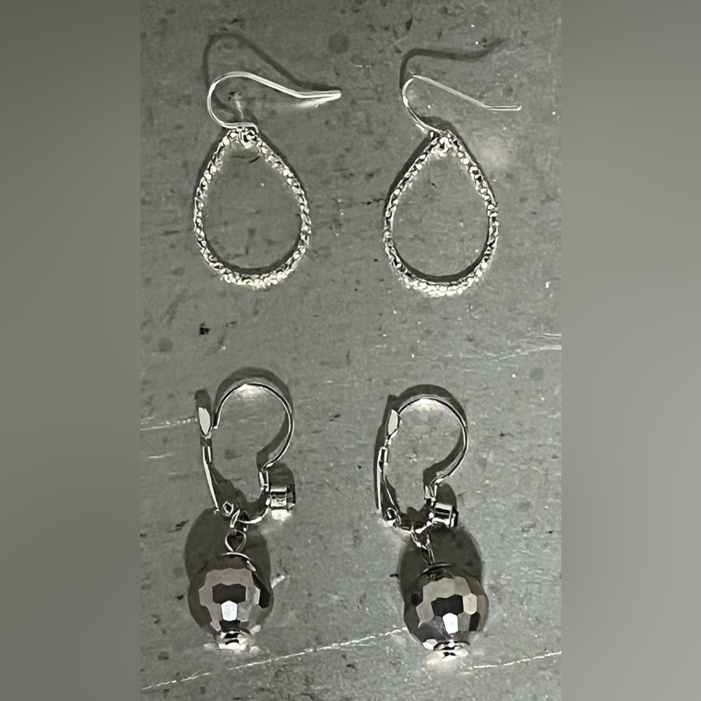 Silver Teardrop & Disco Ball Earrings Set